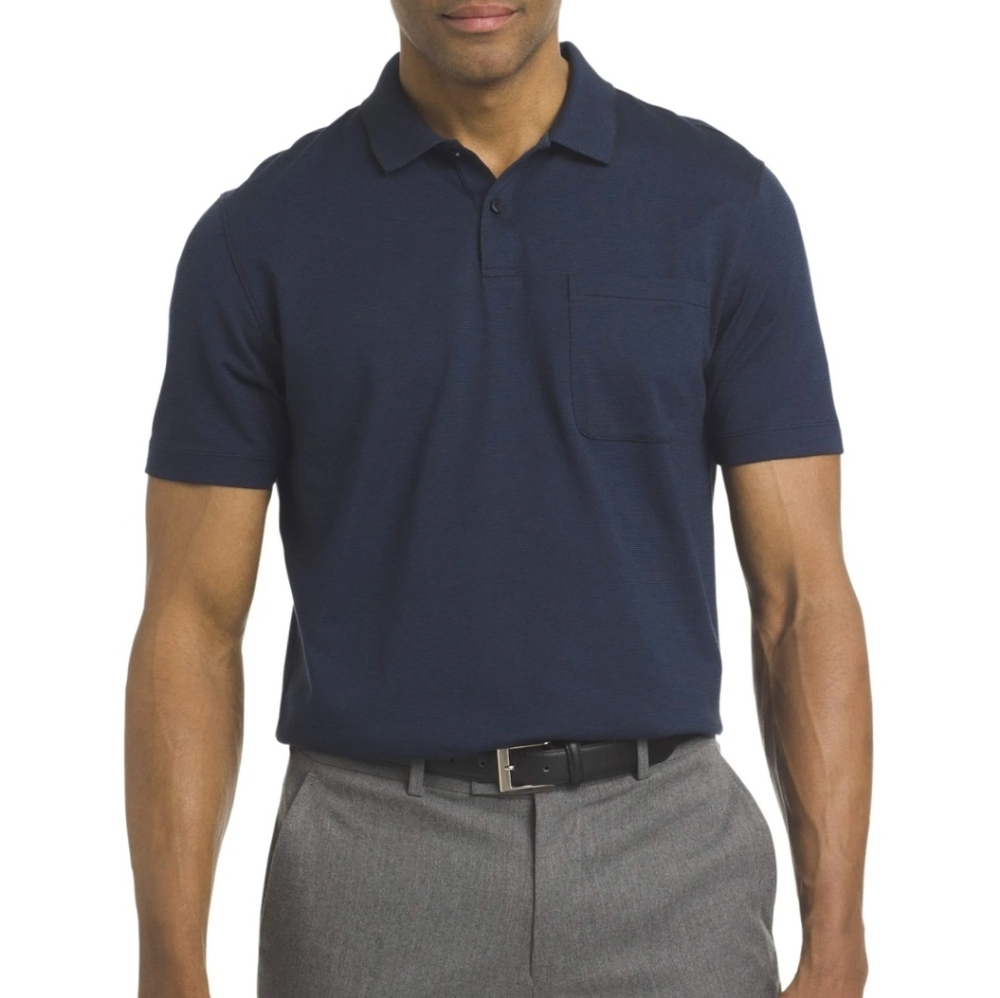 Van Heusen Men's Blue Striped Short Sleeve Polo Shirt Size XL